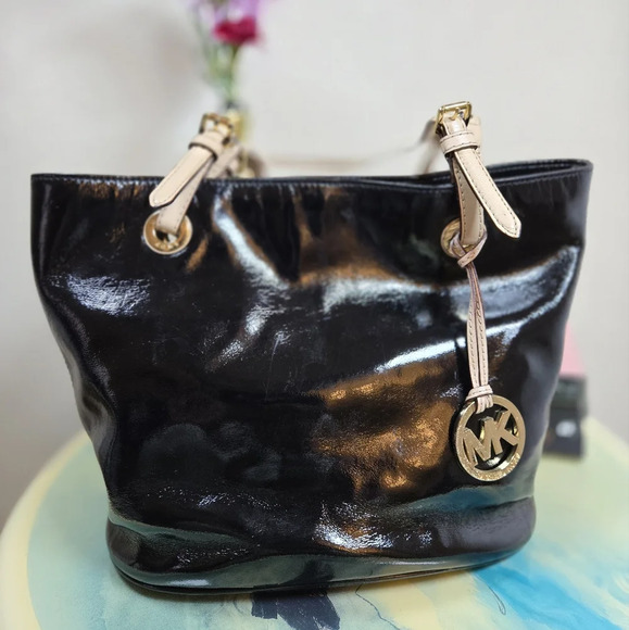 Michael Kors Shiny Black Tote with Gold Accents.  EUC! - Picture 6 of 6
